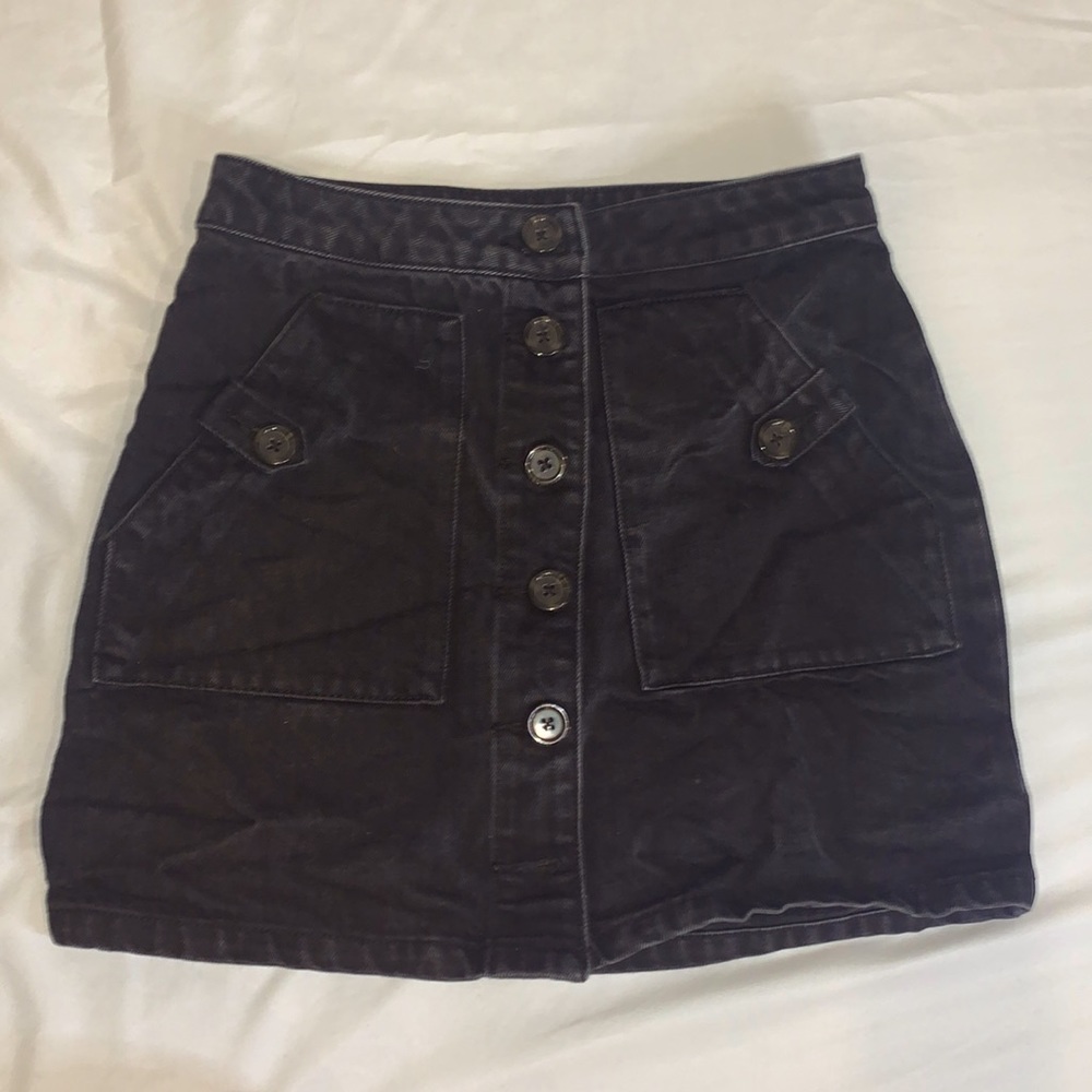 black jean button mini skirt